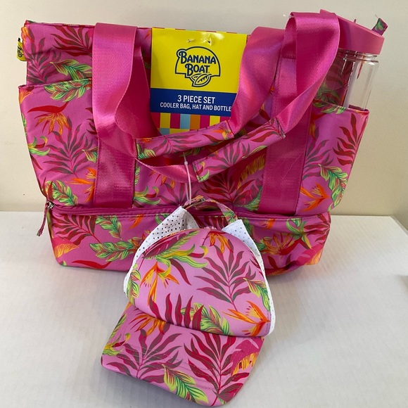 Banana Boat Pink Tropical Cooler Bag, Water Bottle and Hat Set - Picture 1 of 5